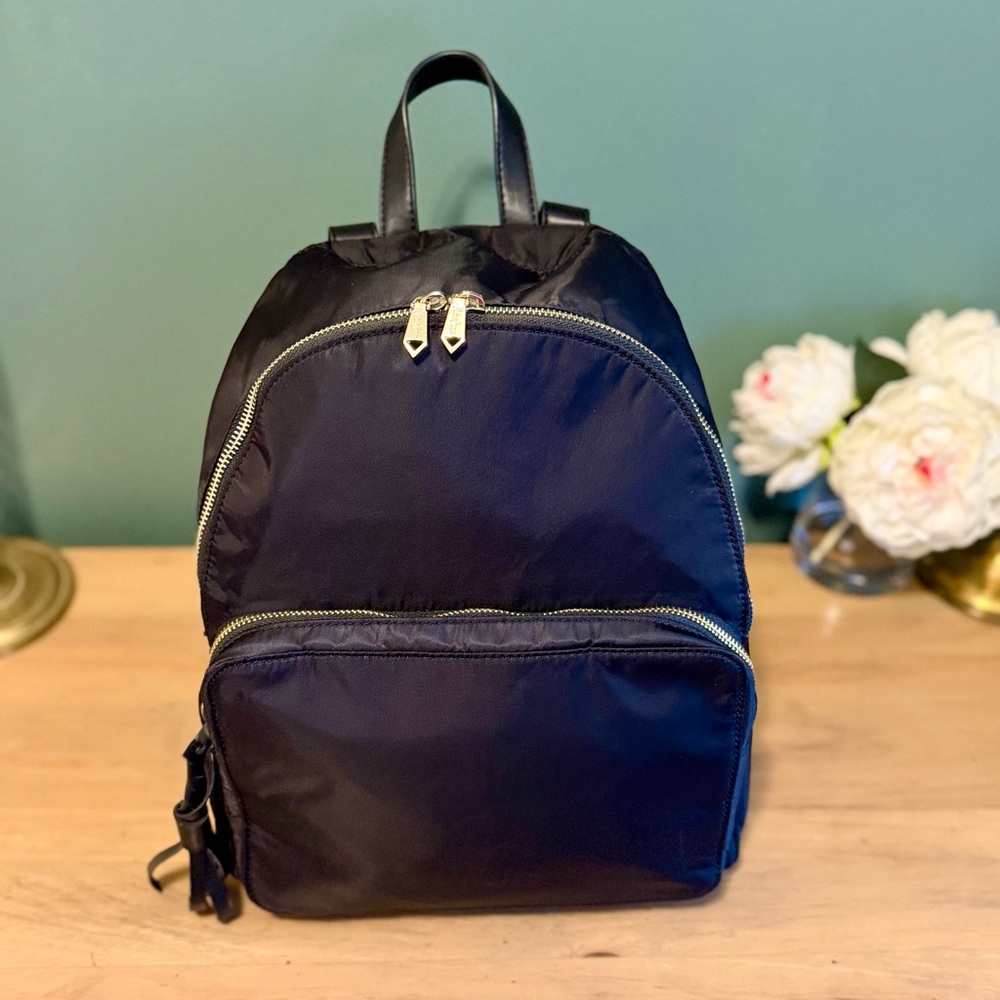 Neiman Marcus Black Nylon Mini Backpack Gold Zipper Lightweight Chic